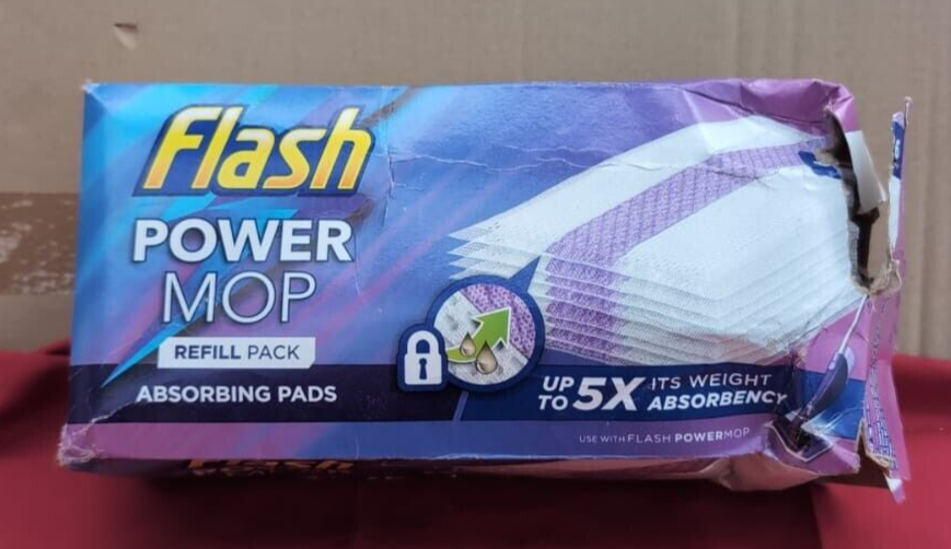 Flash Power Spray Mop Absorbing Pad Refills,( box damaged)