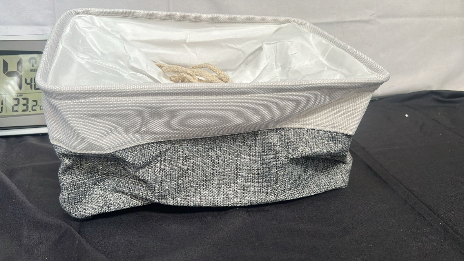 Grey White Storage Baskets, Canvas Storage Box for Wardrobe,19cm deep