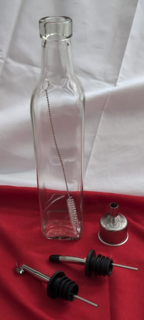 Glass Olive oil dispenser, with 1 Funnel For Easy Refill, 2 Stainless