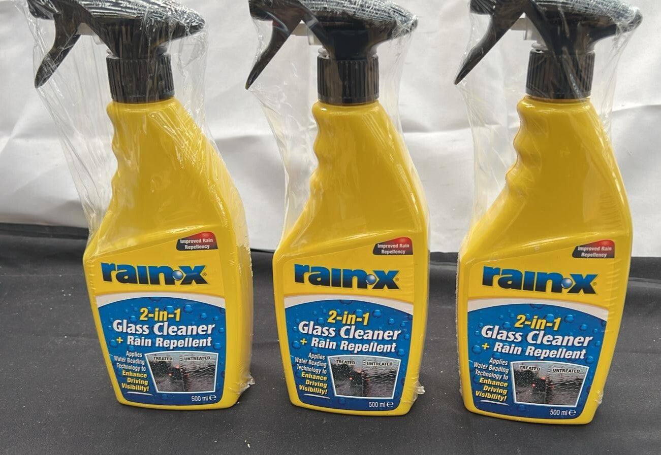 Rain-X 2-in-1 Glass Cleaner + Rain Repellent – Streak-Free Shine 500ml (3 Pack)