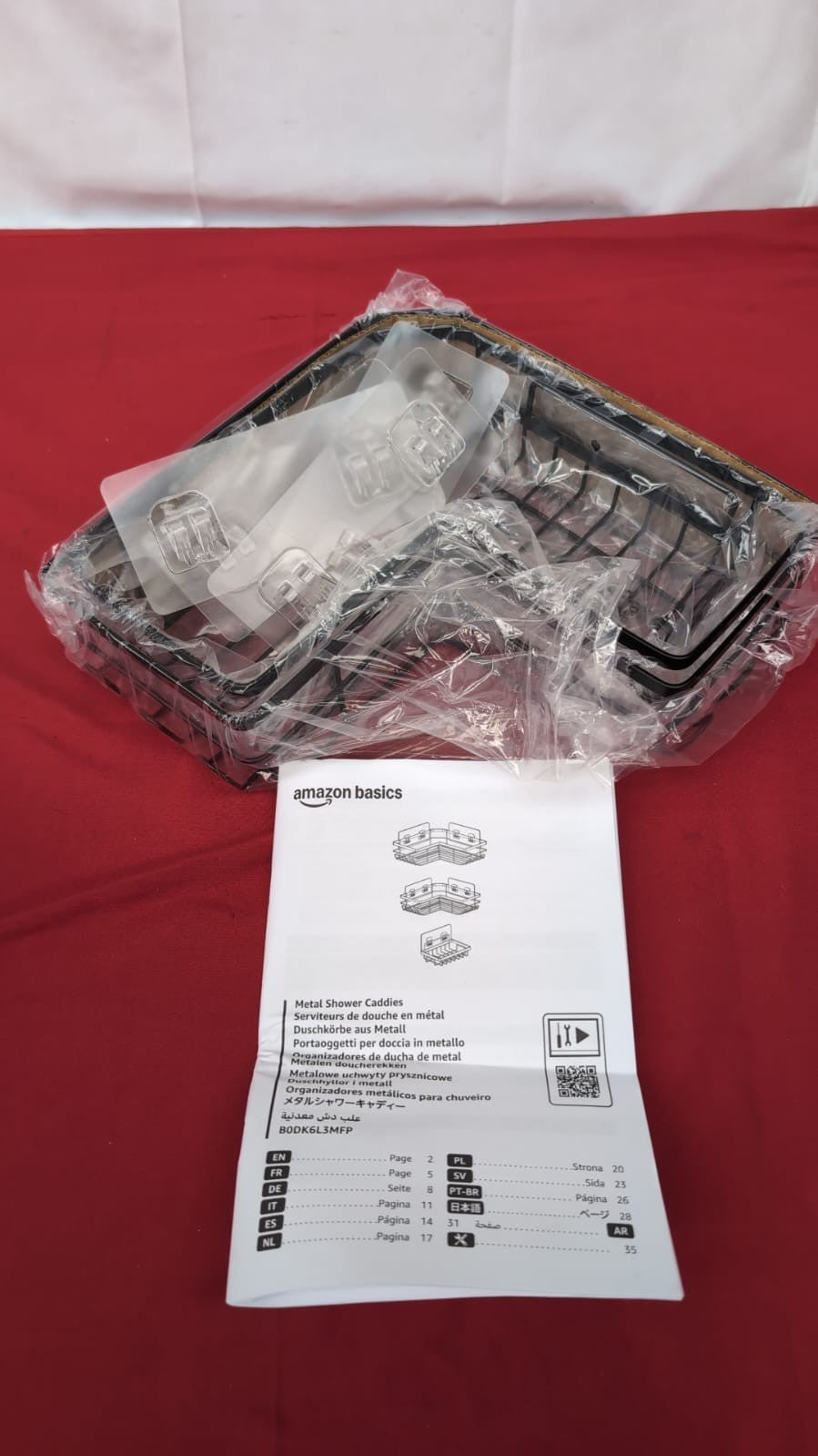 Amazon Basics L shape Adhesive Stainless Steel Shower Caddy, Black, Set of 3