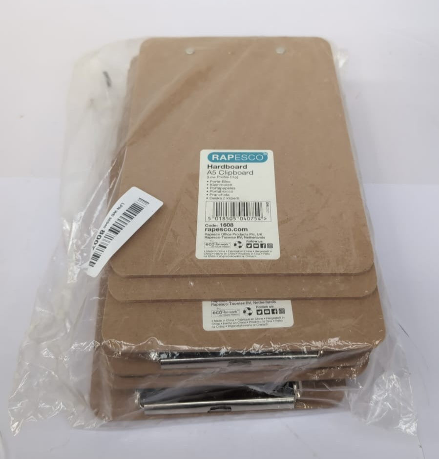 Rapesco 1608 Business Pack: 12 Standard Hardboard Clipboards, A5, Brown