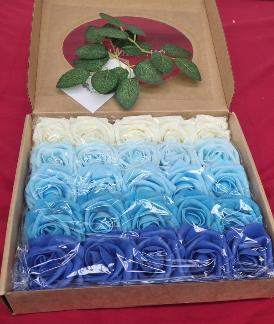 25Pcs Artificial Roses Flowers Foam Fake with Stems for Wedding Bridal Bouquets