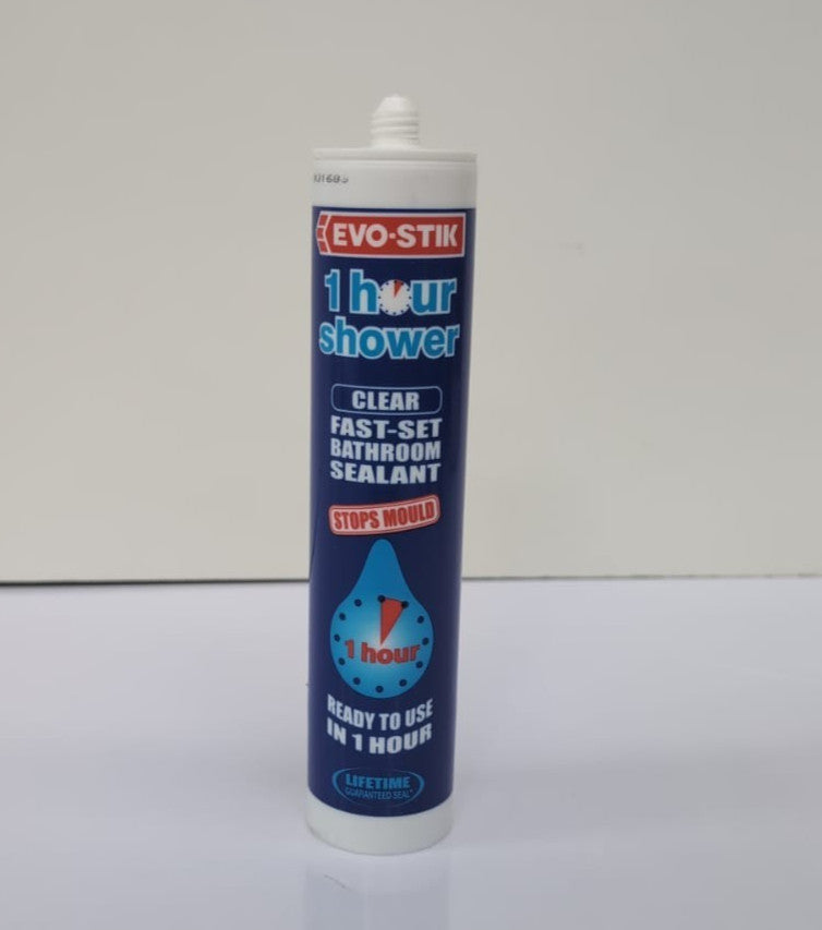 EVO-STIK 1 Hour Shower Bathroom Sealant Clear -280ml -Fast Setting - Stops Mould