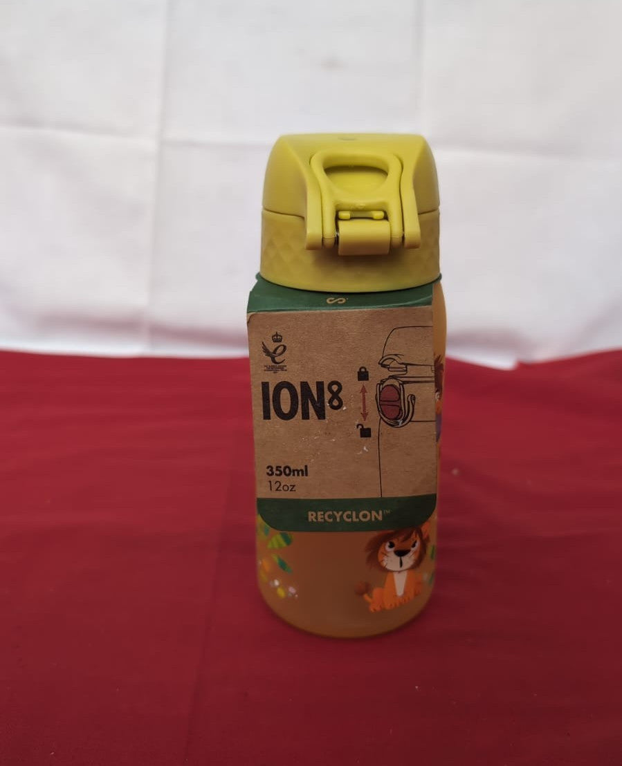 Ion8 Kids Water Bottle, 350 ml/12 oz, Leak Proof, Easy to Open,Yellow, Baby Lion