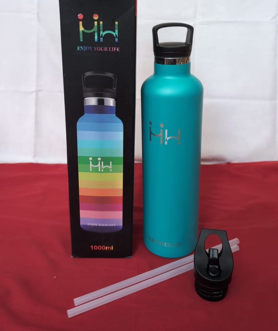 HoneyHolly Stainless Steel Water Bottles with Straw, 1000ml (BOX DAMAGED)