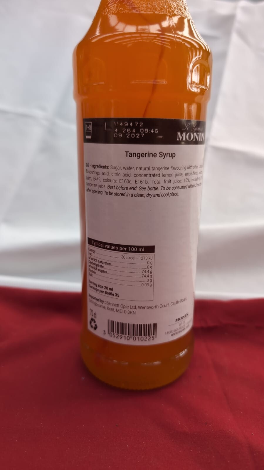 MONIN Premium Tangerine Syrup 70cl for Cocktails and Mocktails. Vegan-Friendly,