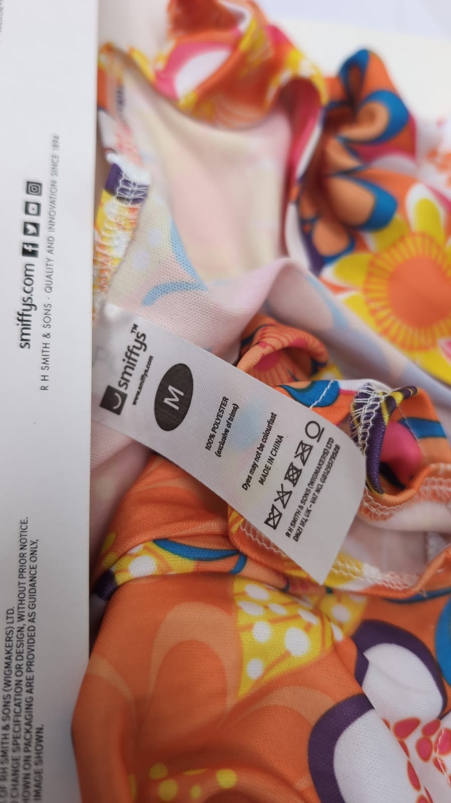 Smiffys Flower Hippie Costume,w/ Dress, Headscarf & Medallion(packaging damaged)