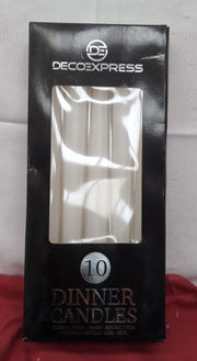 DECO EXPRESS Candles Set Classic Dripless Tapered Metallic (White, 10 Pack)