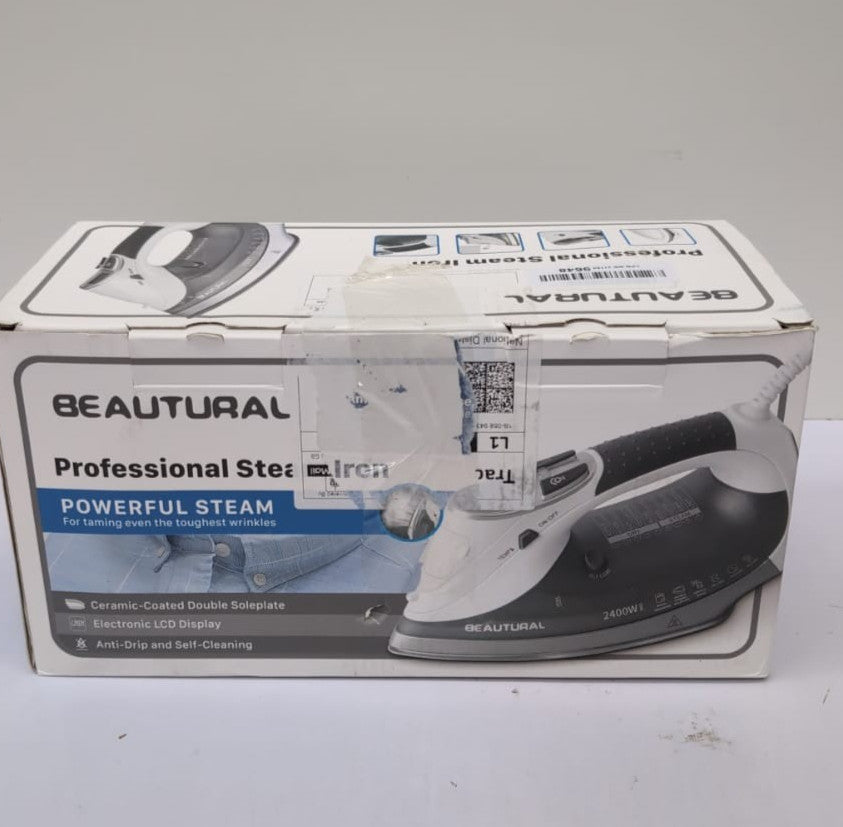 BEAUTURAL 2400 W Steam Iron with LCD Display, Variable Temperature( box damaged)