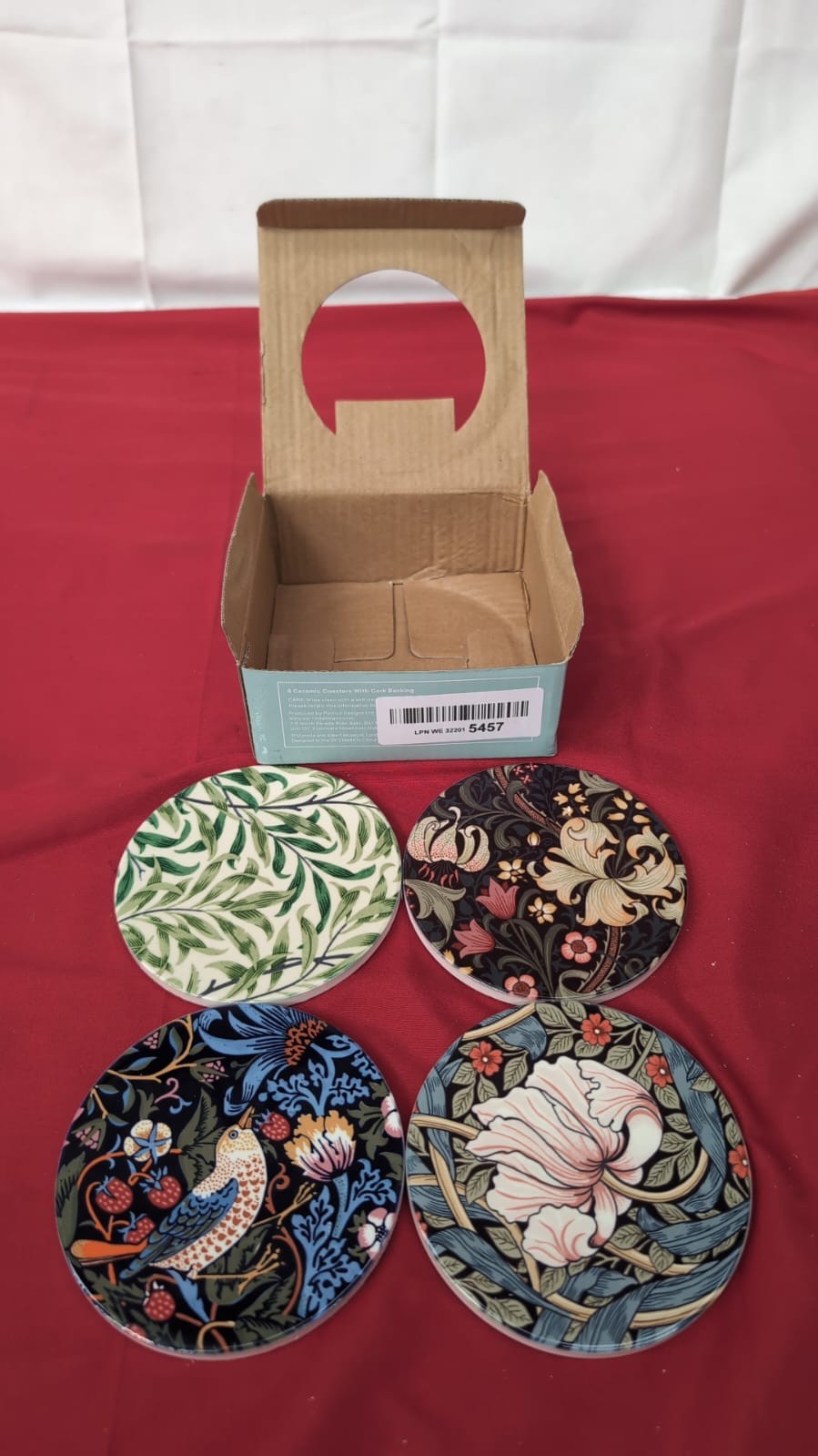 William Morris Floral Set of 4 Coasters Absorbent Ceramic Drink Mats