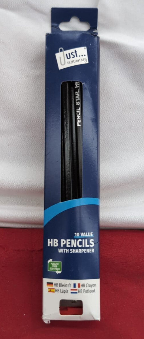 Just stationery, HB Pencil with Sharpener (Pack of 10 - packaging damaged)