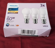 Philips LED Frosted A60 Light Bulb 3 Pack (Warm White 2700K - B22 Bayonet Cap)