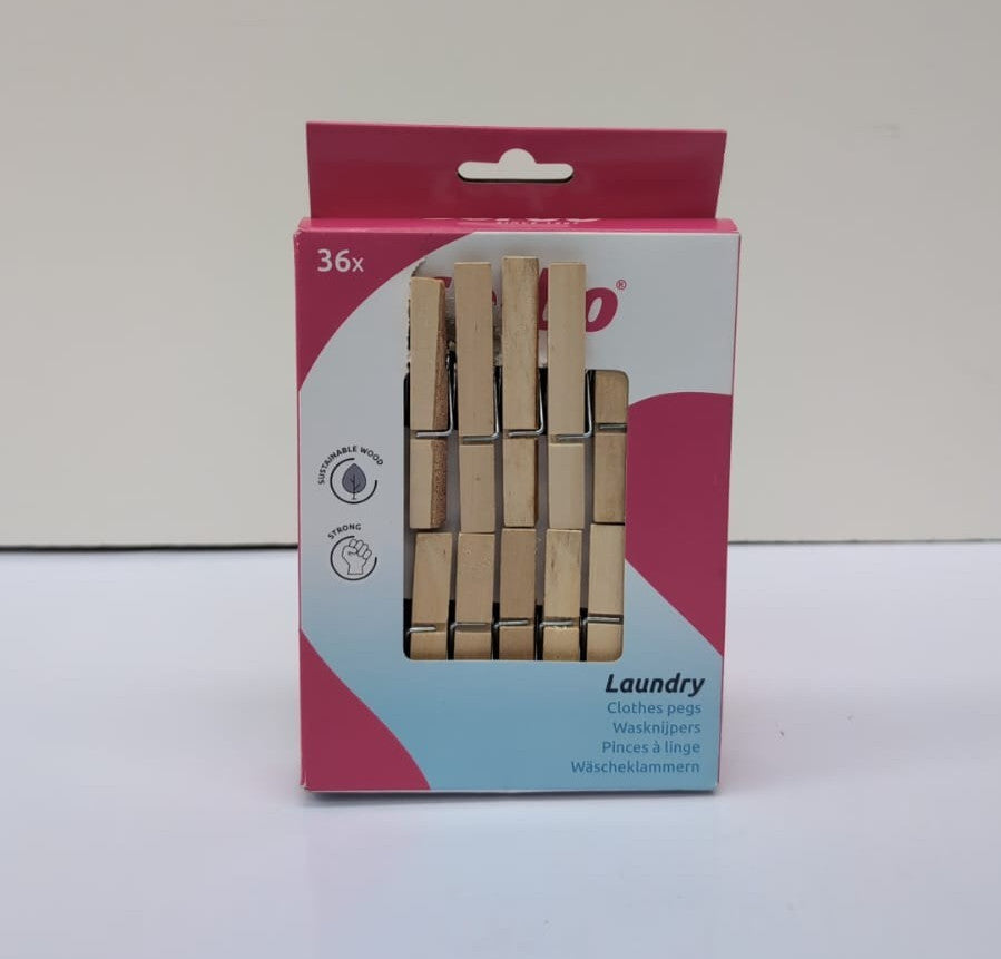 Sorbo Birchwood Wooden Pegs, 36 Pack, Non-Splinter, 7 Coil Spring(box damaged)