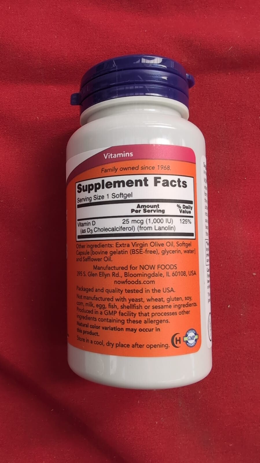 Now Foods, Vitamin D3, 1,000IU, 360 Softgels, Lab-Tested, High Dose, Gluten Free