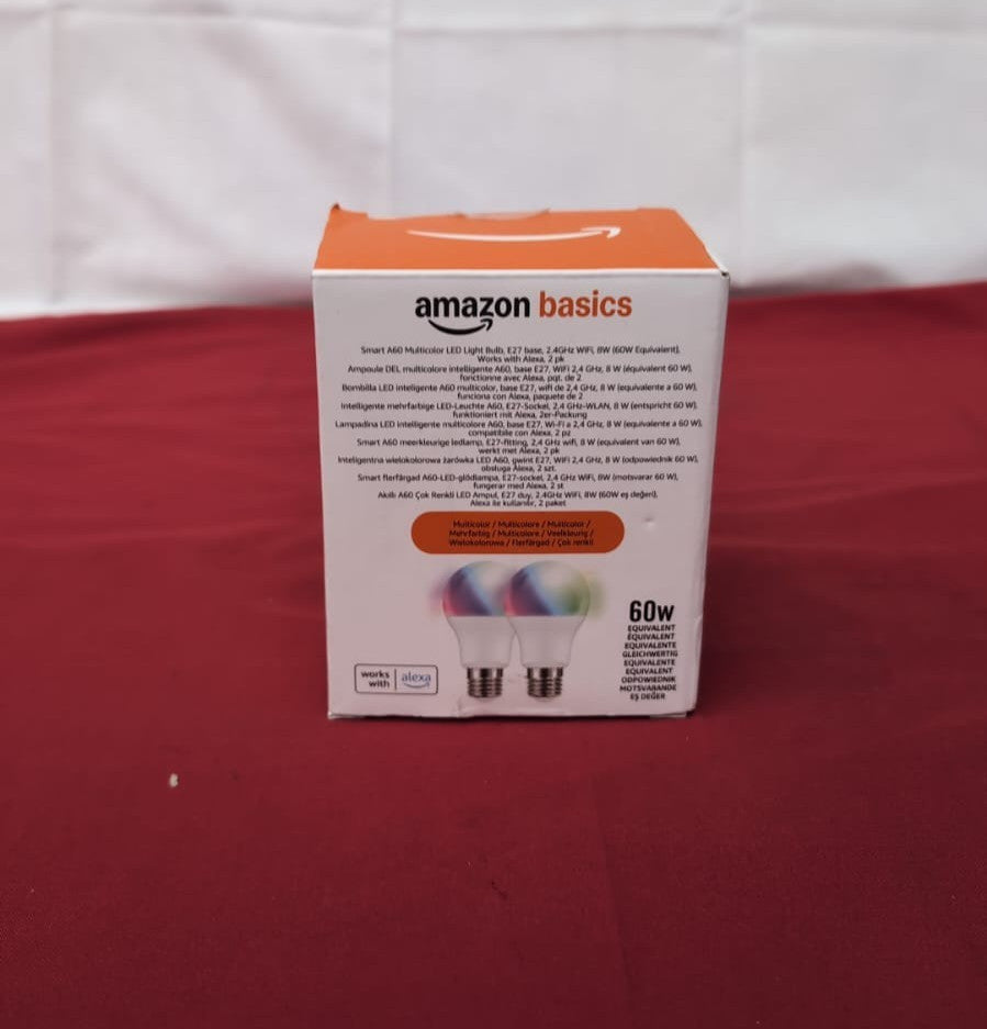 Amazon Basics Smart A60 Multicolor LED Light Bulb, E27,  WiFi, 8W,2-Pack