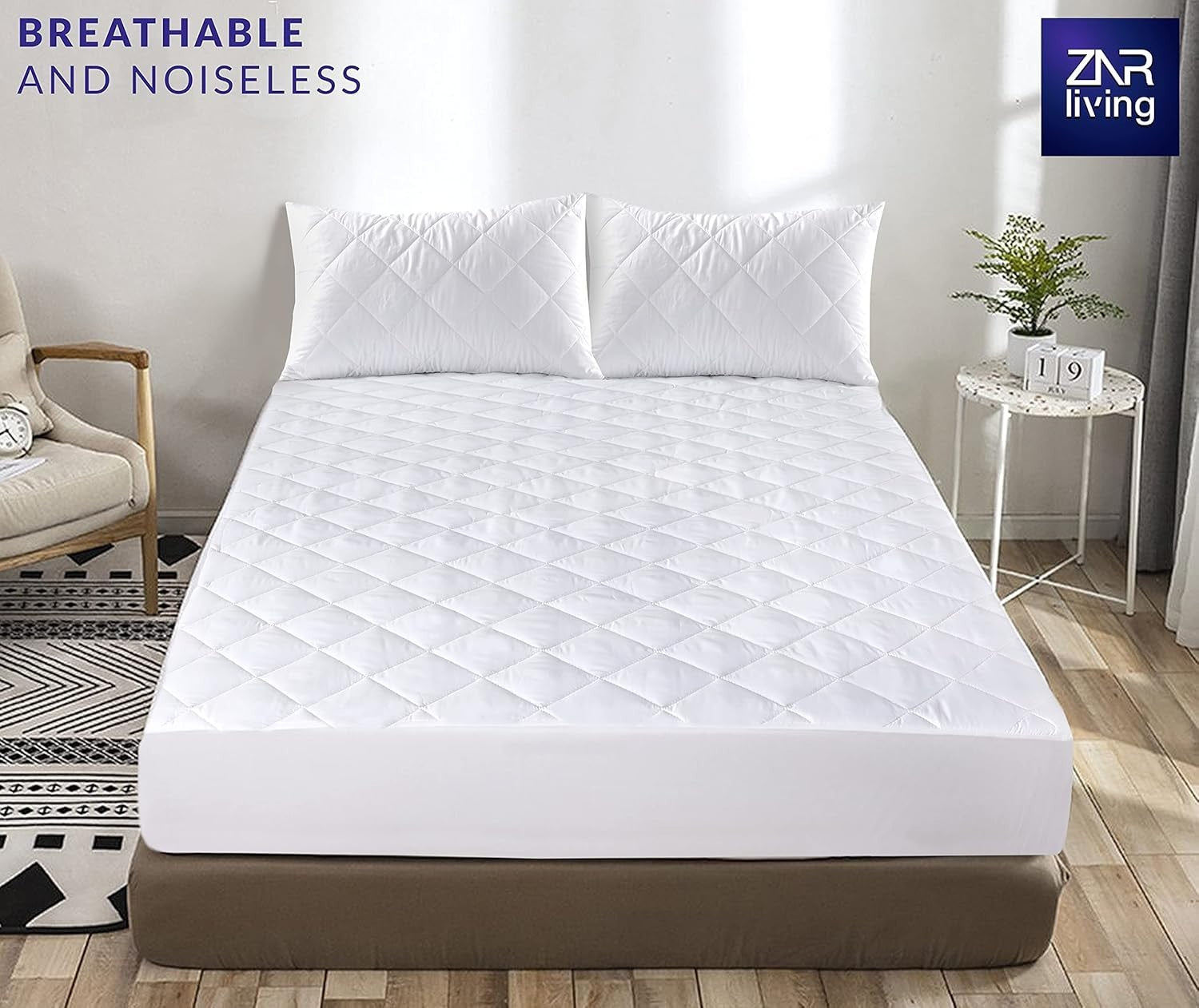 ZNR® Quilted Waterproof Mattress Protector Double