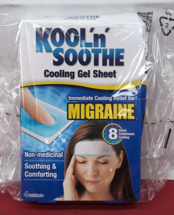KOOL 'N' SOOTHE MIGRAINE Cooling Gel Sheets 4 Pack Immediate Relief Severe Head