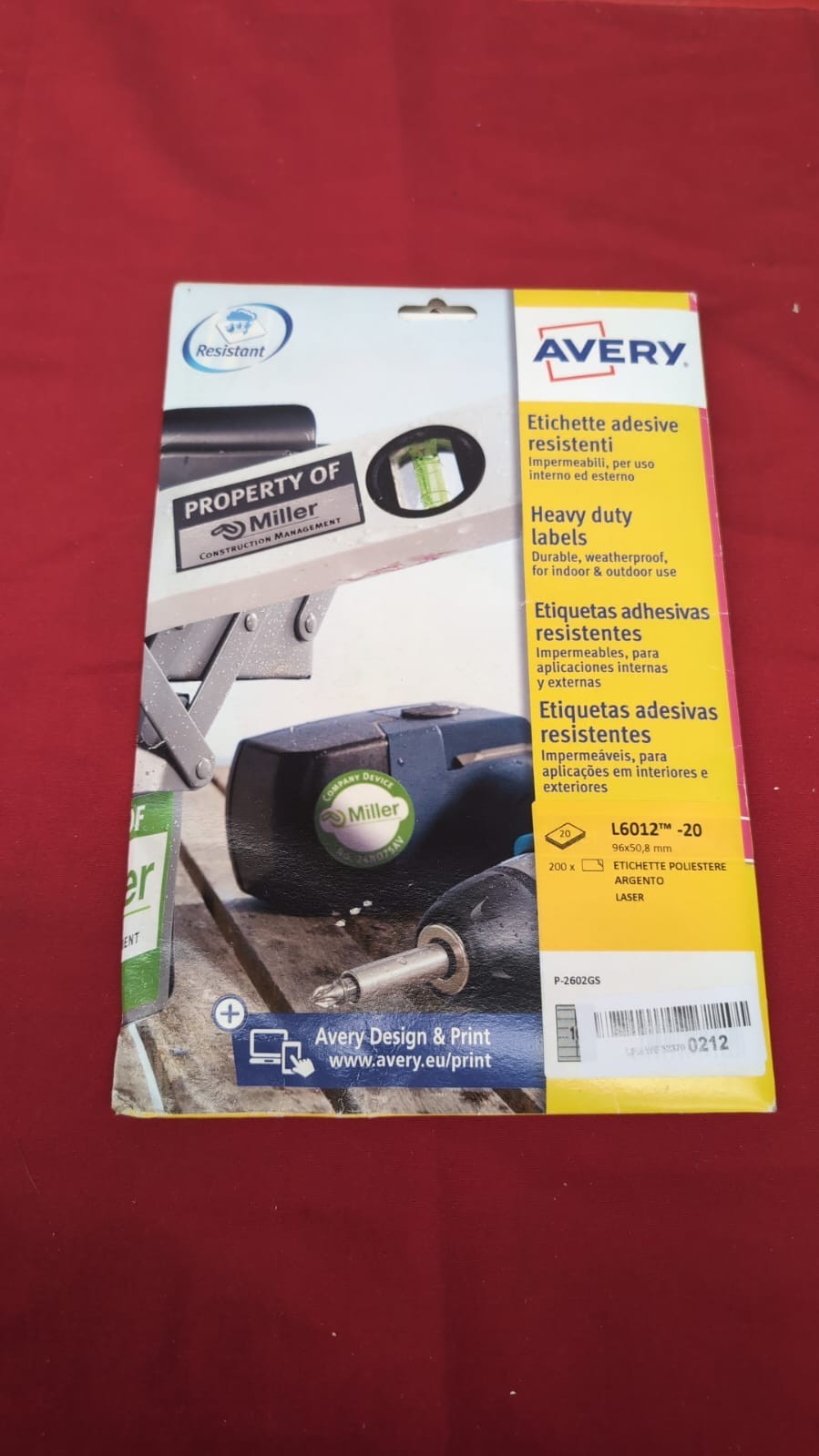 Avery L6012-20Extra-Strong Adhesive Silver Heavy Duty Labels(packaging damaged)