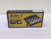 3 In 1 Magnetic Chess Checkers Board Game Set w/ Folding Board Game 10"