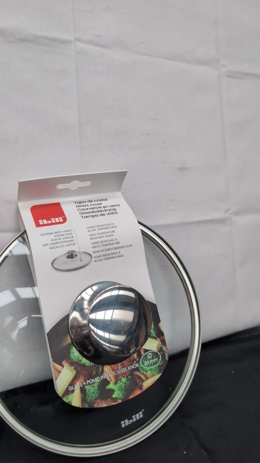 IBILI- Glass Lid With Stainless Steel Knob, 20 Cm (Scuffed knob)
