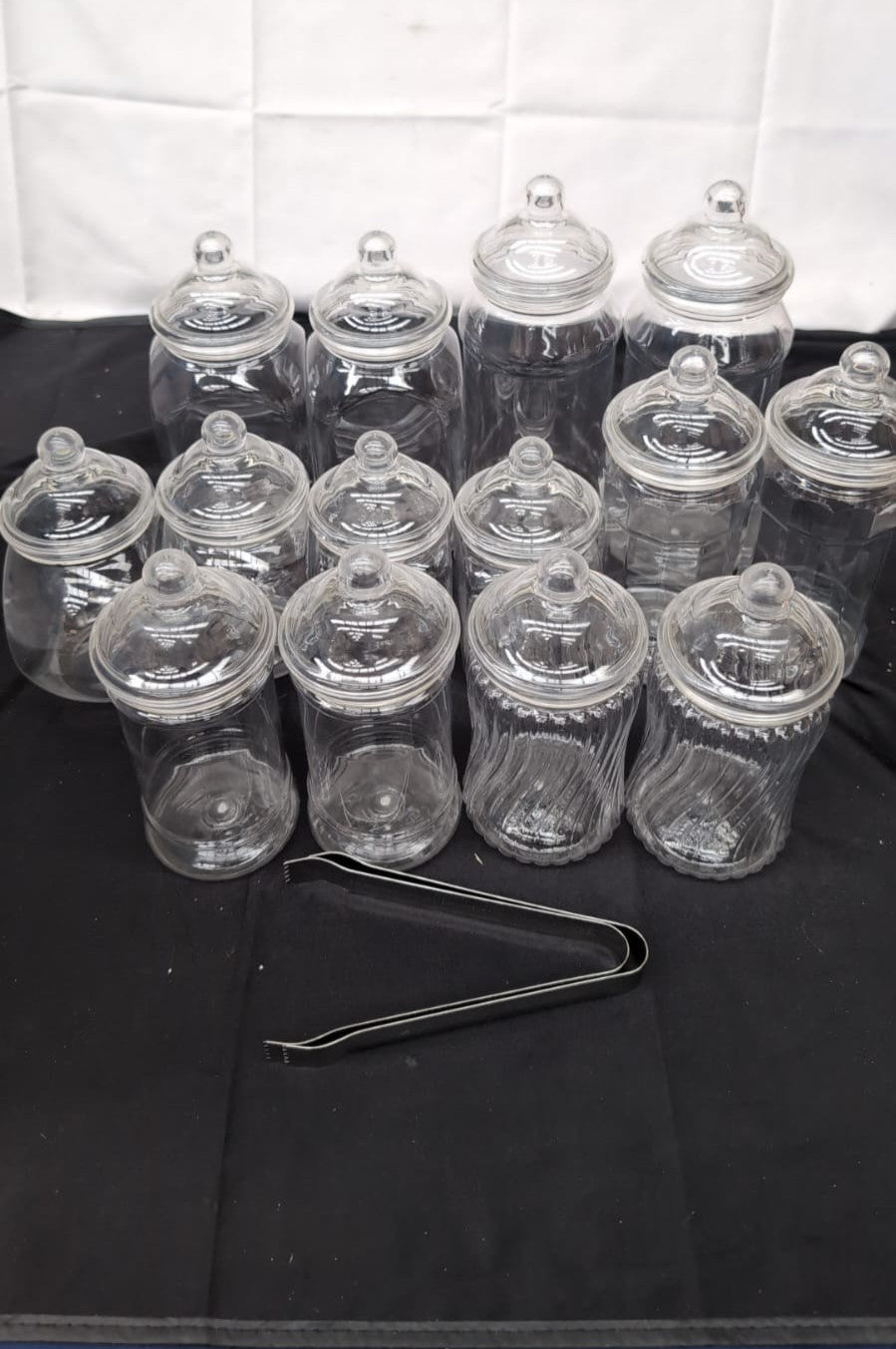 14 Plastic Sweet Jars, 7 Styles, 2 Tongs, Ideal for Party, Wedding, Sweet Table,