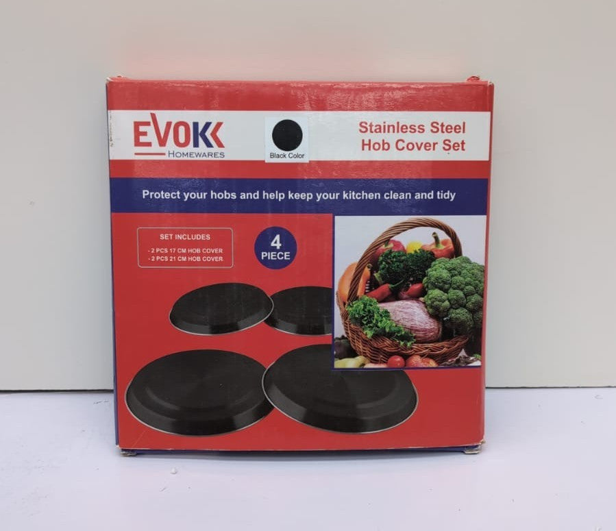 Evokk 4pcs Black Hob Covers Reusable Stainless Steel Kitchen Oven Cooker