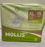 MOLLIS Adult Nappies for Women & Men, Unisex Diapers with Tabs 15pcs XL