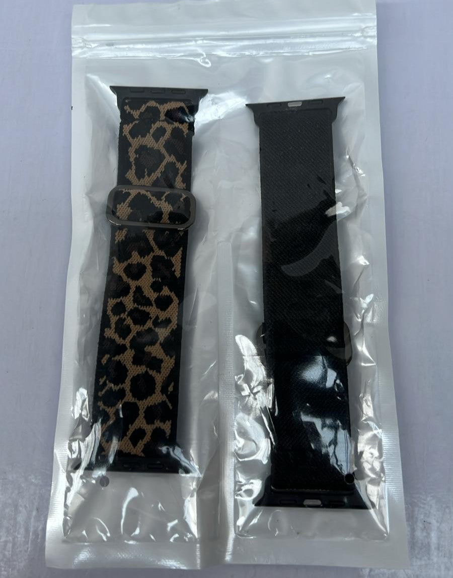 Easuny 2 Pack Elastic Strap  for Women Men, Black/Leopard