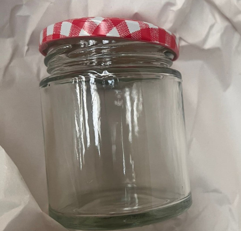 Offer Shop Round Glass Jam Jars with Red Gingham Lids (8 Set)