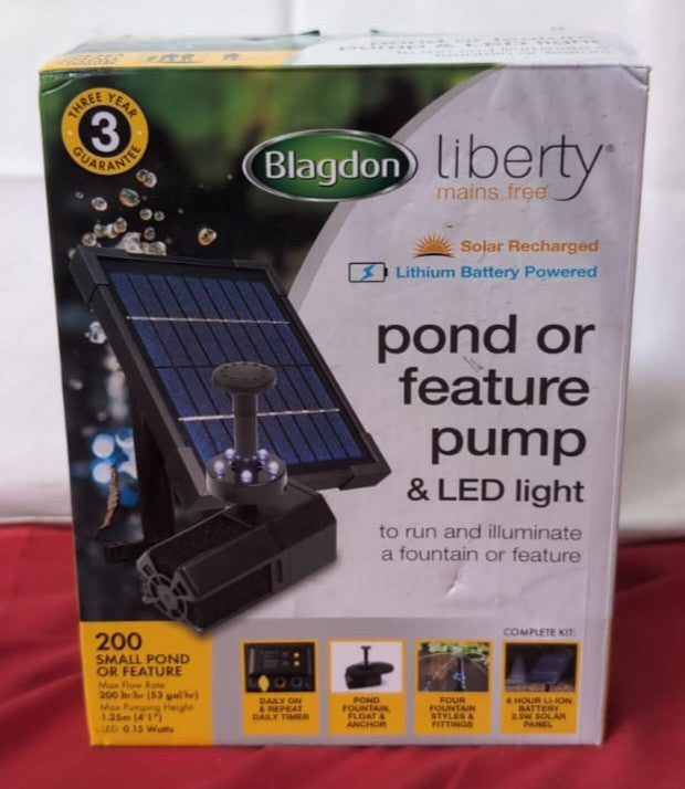 Blagdon Liberty Mains Free Solar Recharge Pond or Water Feature Pump 200 Black