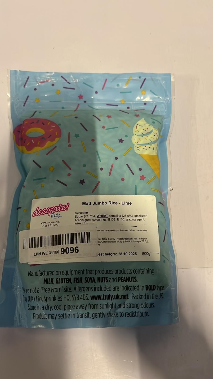 decorate! - Jumbo Rice - Lime Green Cake Topper Sprinkles - 500g BBE: 28/10/25