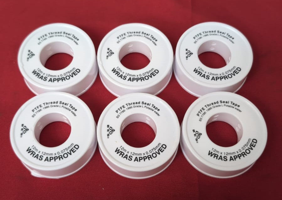 PTFE Tape Water for Thread Seal White Teflon 12mm x 12m (6pack)