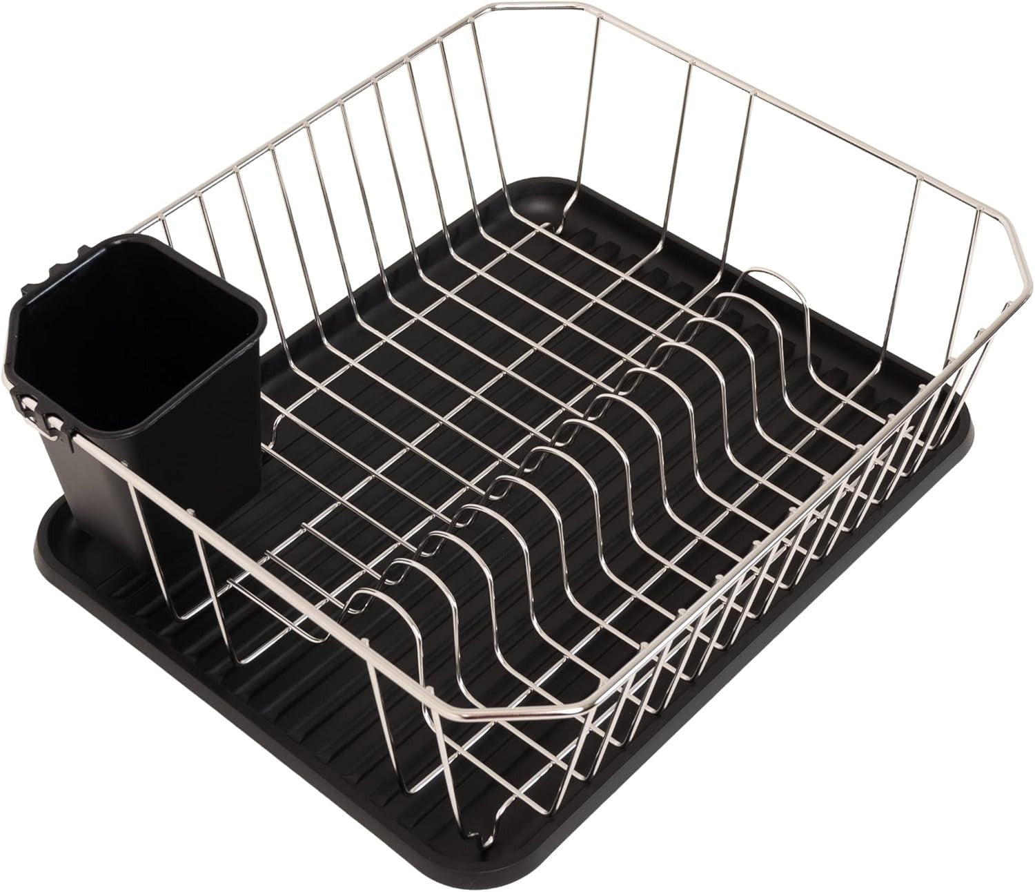 Stainless Steel Dish Drainer with Plastic Drip Tray and Cutlery Holder