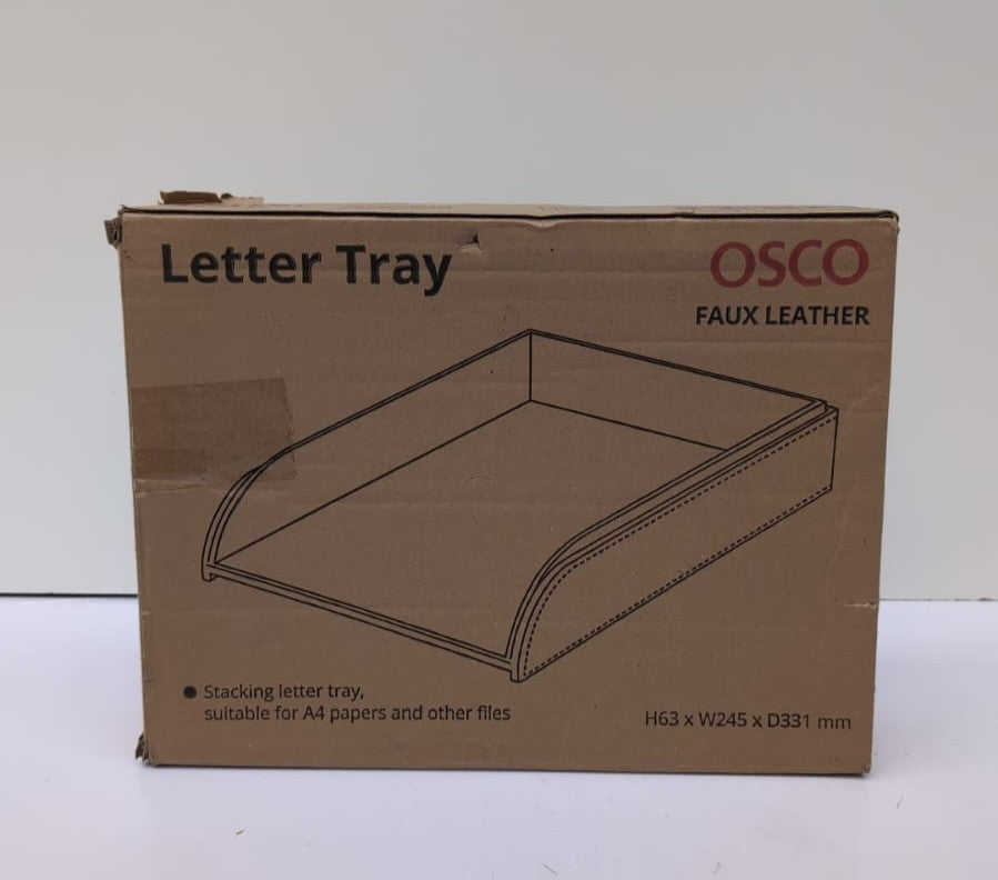 OSCO Faux Leather Letter Tray - Grey