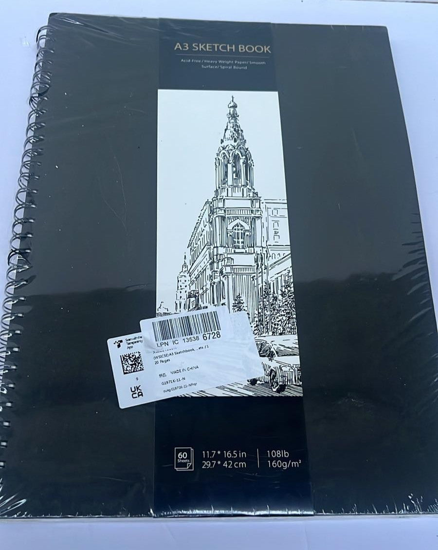 A3 Sketchbook, Spiral Hardcover Sketch Book, 160gsm Thick Paper Art Book