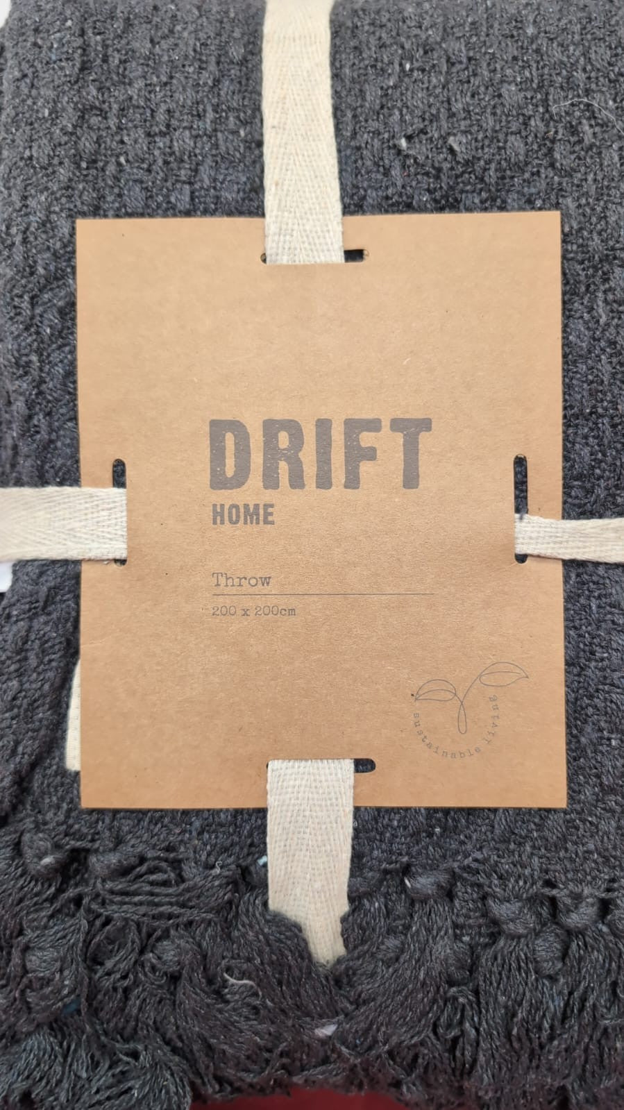Drift Home - Charcoal Throw with Tassel (200 x 200cm) - Sustainable Recycled