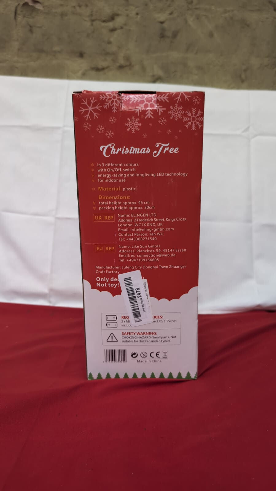 Christmas Tree with Led Lights String, 45cm Artificial Green Pine with Decorated