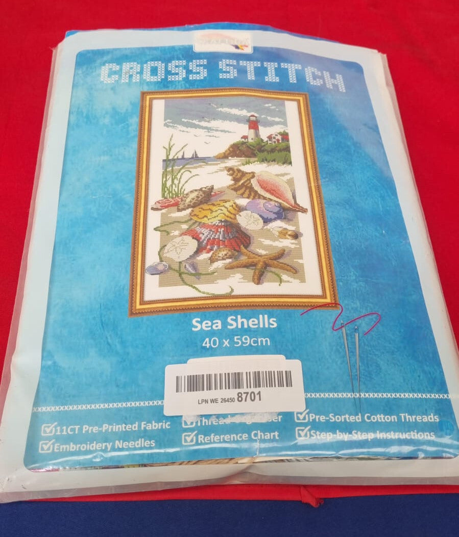 CRAFTiDA Cross Stitch Kit for Adults Printed Stamped Sea Shells(package damaged)