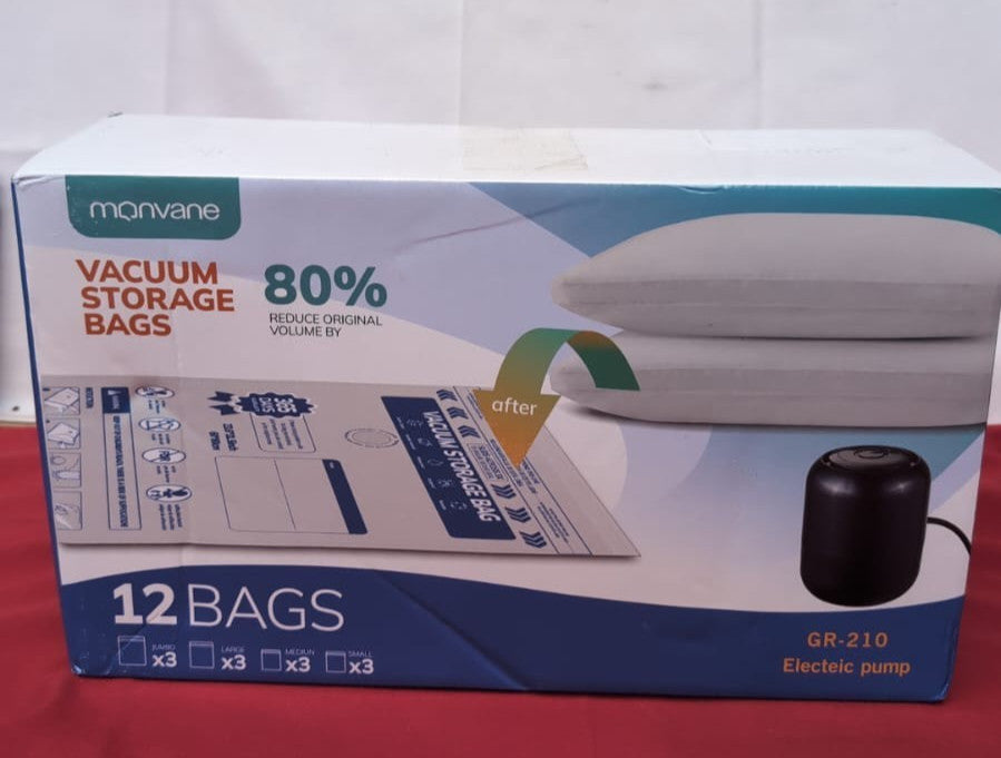 Vacuum Compression Storage Bags for Clothes - 12 Pack Reusable Space Saver Bags