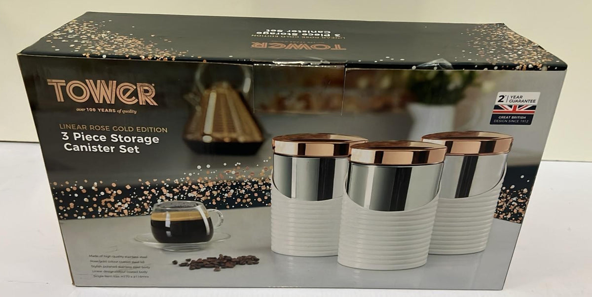 Tower Linear Set of 3 Canisters, Air Tight Lid (Small marks on one of the lid)