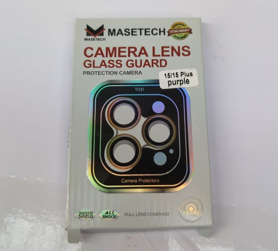 MASETECH For iPhone 15/15 Plus Camera Lens Protector Tempered Glass (Purple)