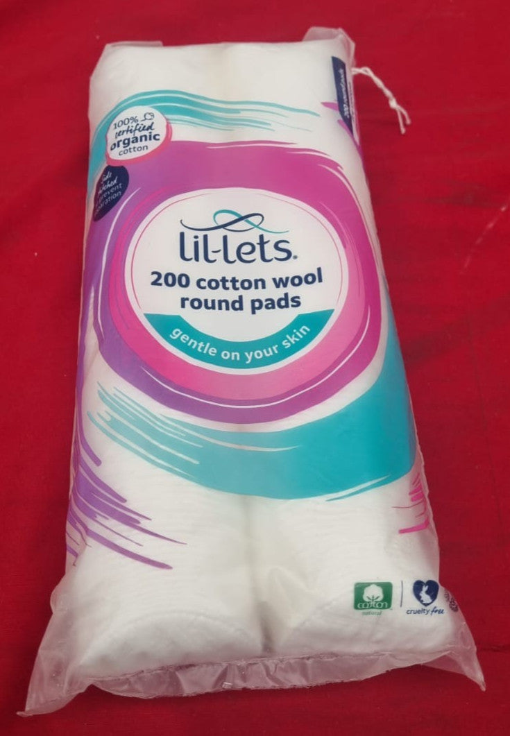 Lil-Lets 200 Cotton Wool Oval Pads, Certified Organic, (package damaged)