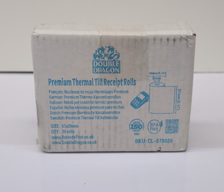 57x30mm Thermal Paper Rolls for POS, Credit Card Machine, EPOS – 20 Rolls (New)