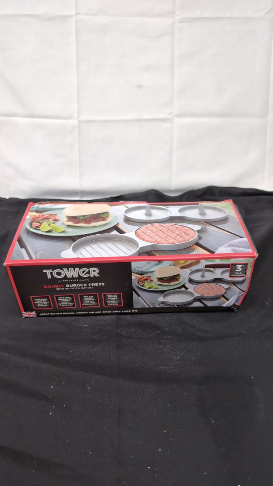 Tower Double Burger Press with Wood(BOX DAMAGED)