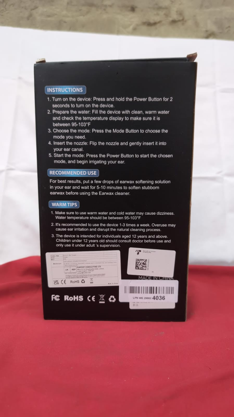 Rechargeable Ear Wax Removal Kit Water Washer with Modes (packaging damaged)