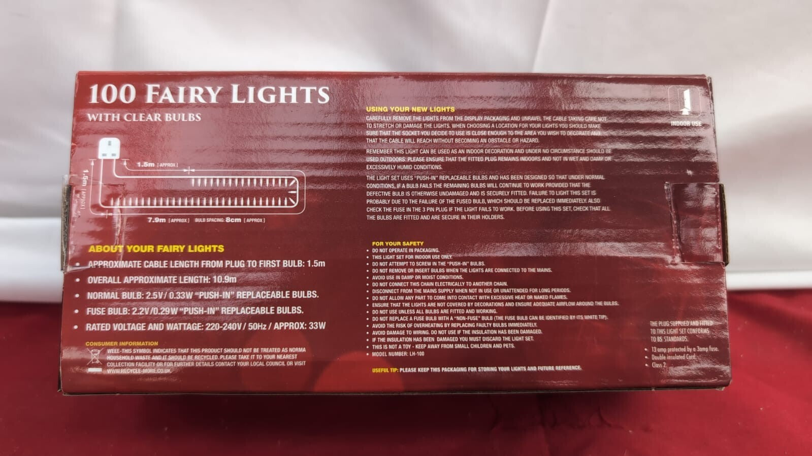 Christmas 100 Fairy Lights Indoor clear bulbs (box damaged)