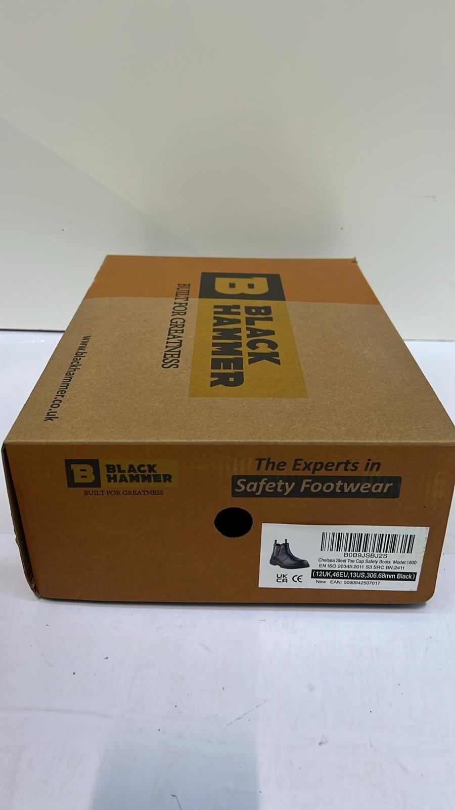 Black Hammer Men's Chelsea Safety Work Boots Smooth Leather Steel Toe 12 UK