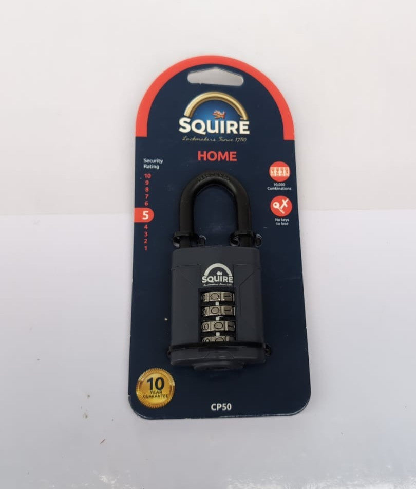 Squire Heavy Duty Padlock (CP50) - Toughest Steel Shackle - 4 Wheel Combination