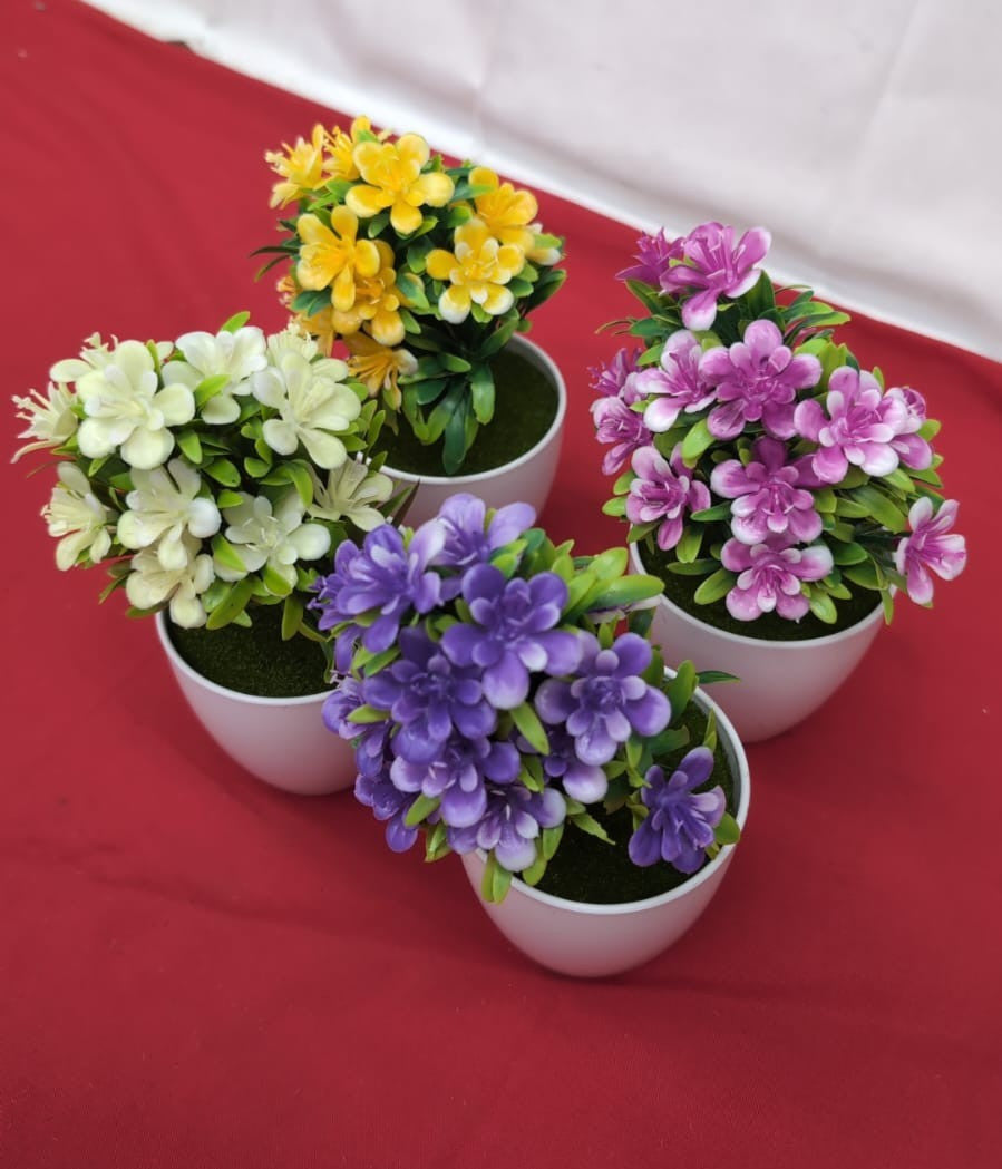 4 Pcs Artificial Flowers Plants Potted Mini Fake Plants with Pot Plastic Faux